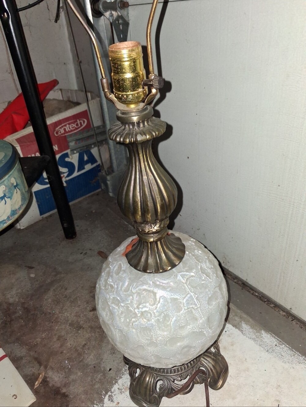 Antique-Style White Glass Globe Table Lamp with Brass Base